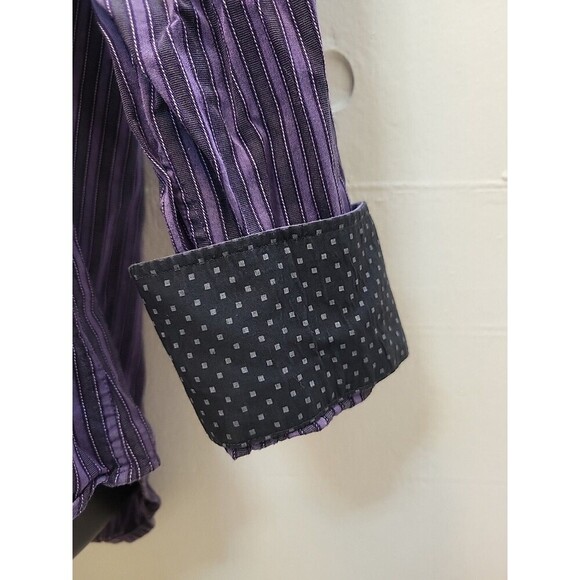 Tailorbyrd Mens Large Long Sleeve Preppy Business Stripe Dress Dark Purple Shirt - Picture 6 of 9
